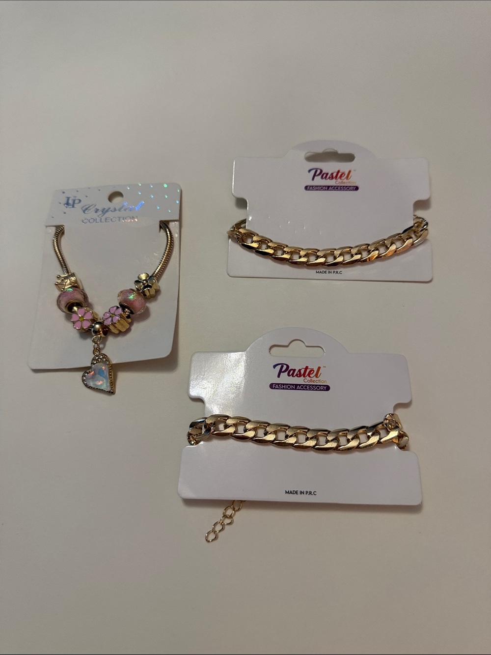 Pastels Pink and Gold Charm Bracelet Trio